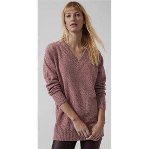 ATHLETA Vital V-Neck Tunic Wool Cashmere Sweater Rose Marl Top Women’s XS